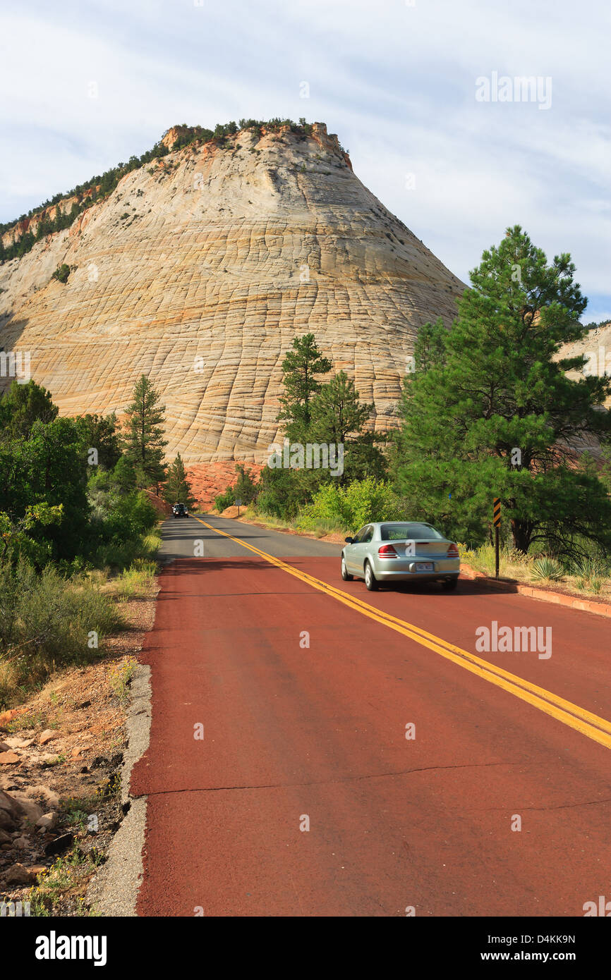 Checkerboard Mesa is located just east of the Zion National Park. Stock Photo