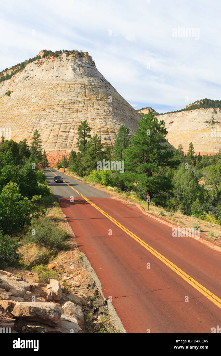 Checkerboard Mesa is located just east of the Zion National Park. Stock Photo