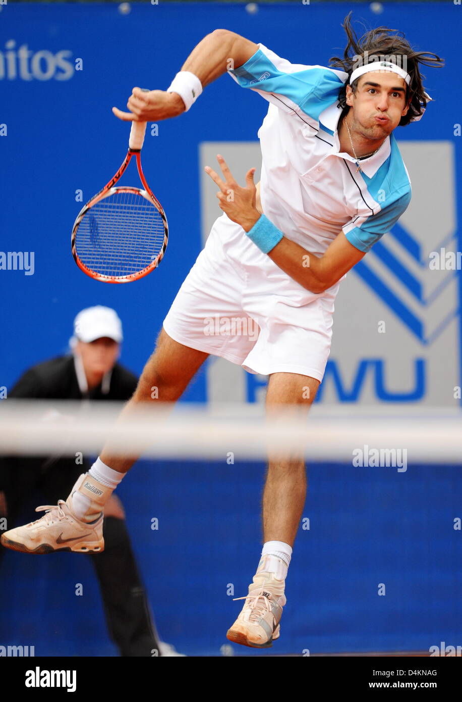 French Jeremy Chardy serves a ball during his quarter final match