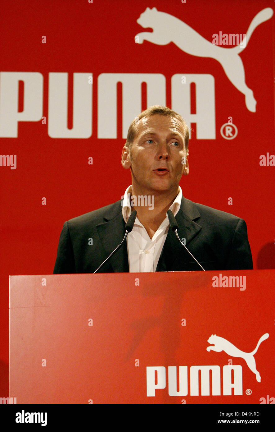 CEO of Puma AG, Jochen Zeitz, speaks at the Puma general meeting in  Nuremberg, Germany, 13 May 2009. Sports goods producer Puma has stagnated  in its increase and hopes for a boost