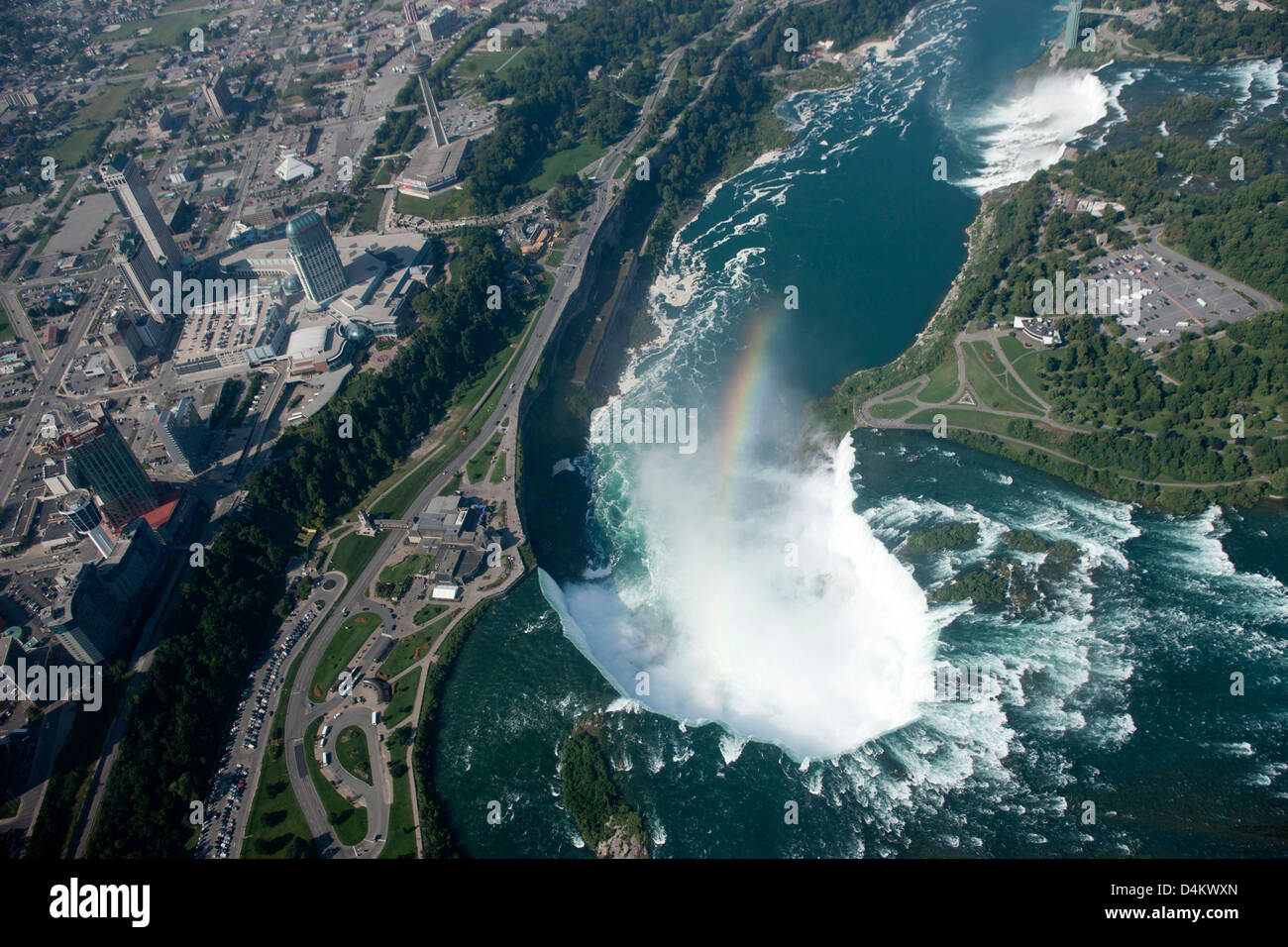 AERIAL HORSESHOE FALLS NIAGARA WATERFALLS BORDER OF ONTARIO CANADA NEW YORK STATE USA Stock