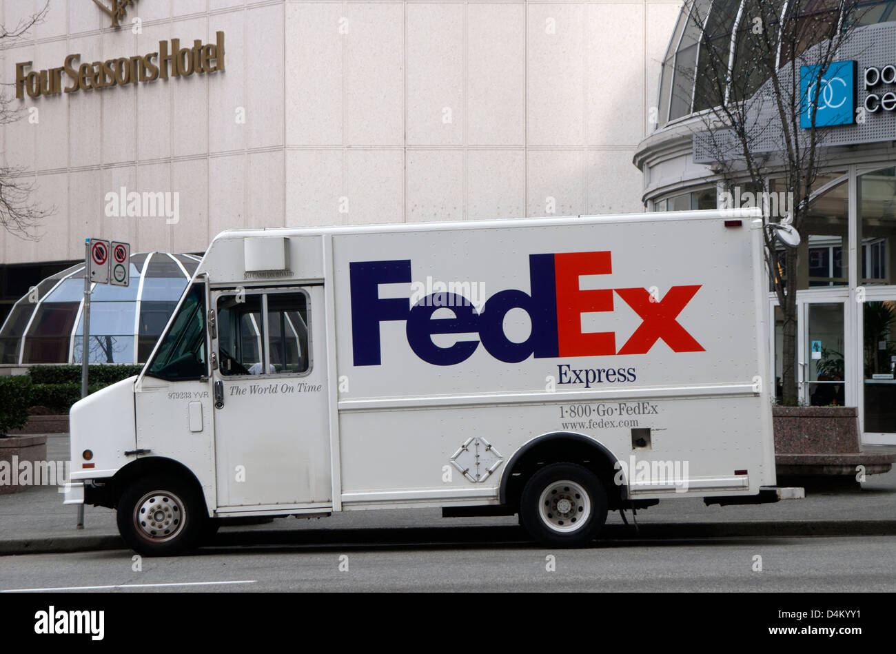 FedEx Express truck parked outside the Four Seasons Hotel, Stock Photo