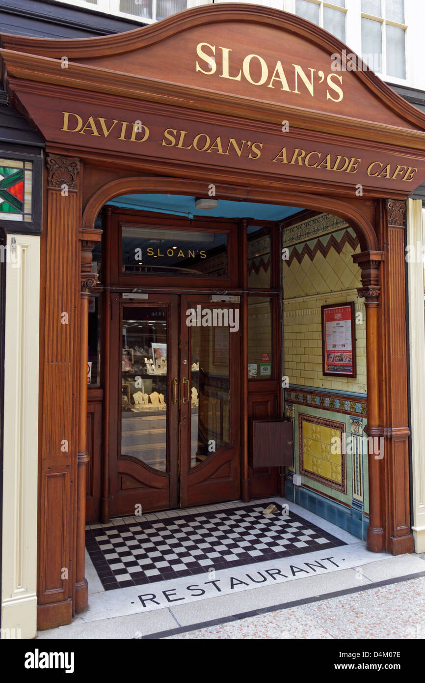 Entrance to David Sloan's Arcade Cafe, Argyle Arcade, Glasgow city centre, Scotland, UK Stock Photo