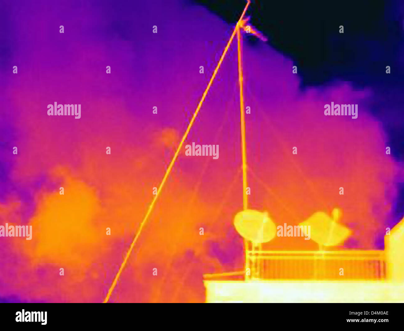 Thermal image of satellite dishes Stock Photo