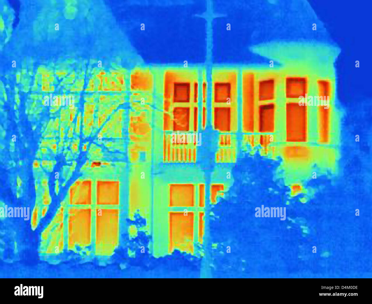 Thermal image of house on city street Stock Photo