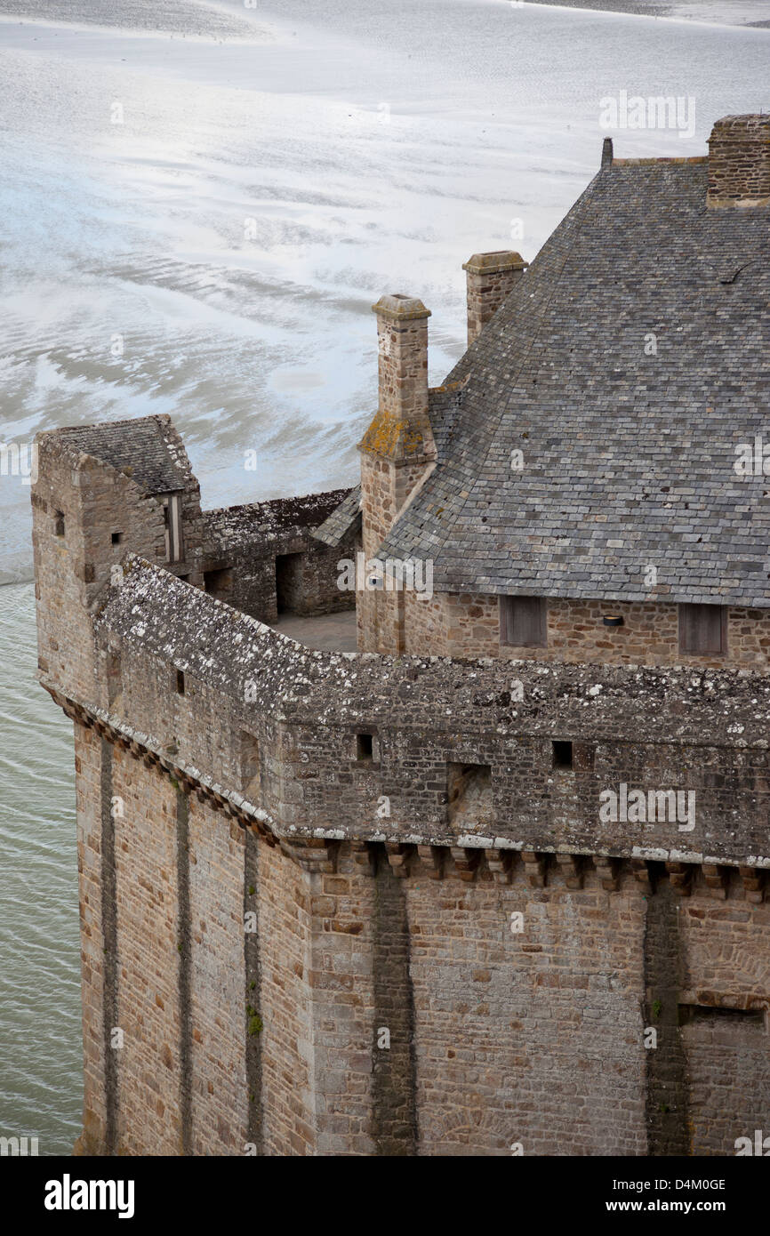 Stone walls of Mont Saint Michel. A UNESCO World Heritage site, Normandy, France Stock Photo