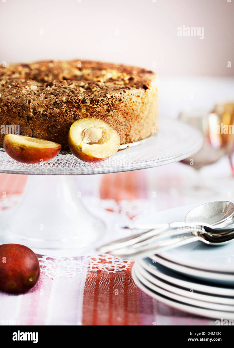 Plate of baked fruit cake Stock Photo