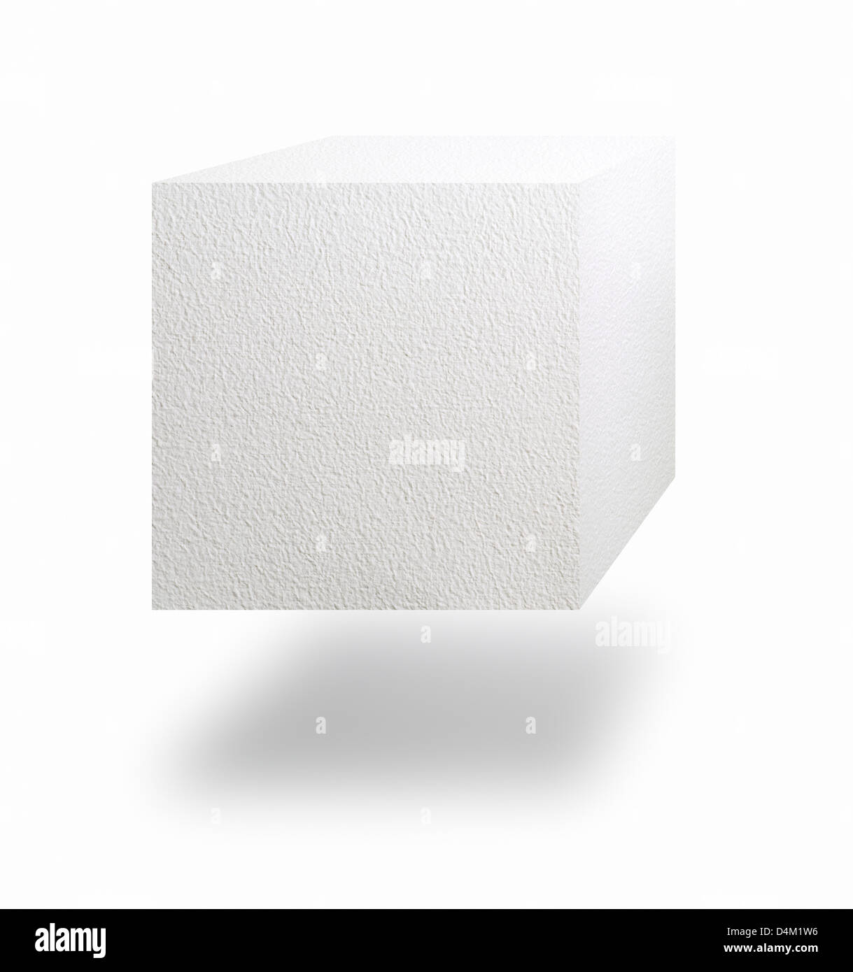 Paper cube floating in air over white background Stock Photo