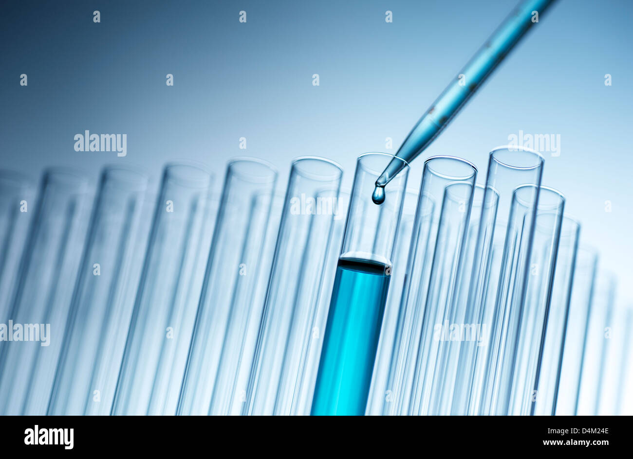 Medical pipette dropping liquid into test tube Stock Photo