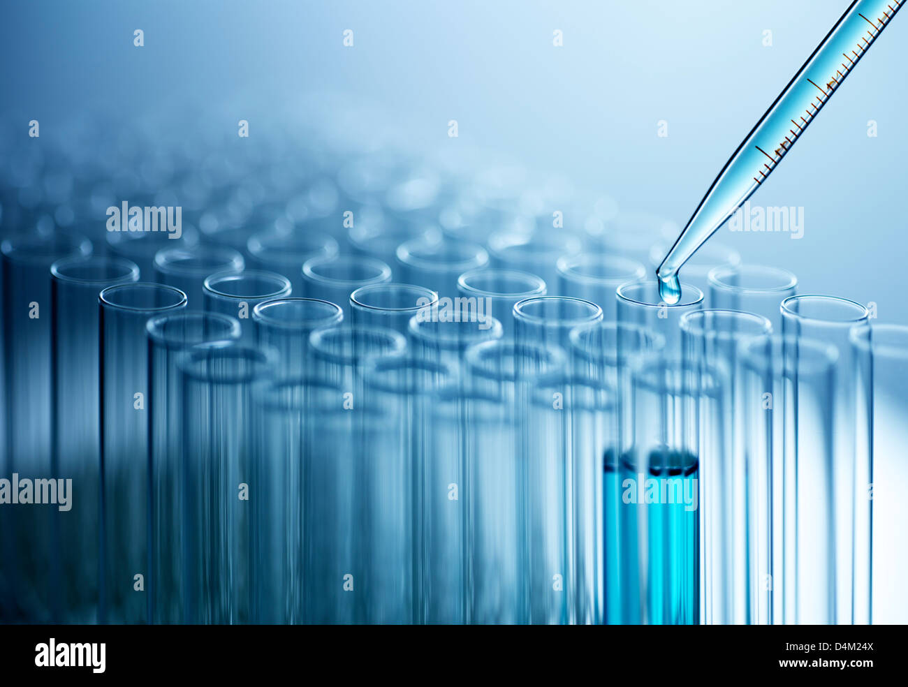 Pipette dropping liquid into test tube Stock Photo