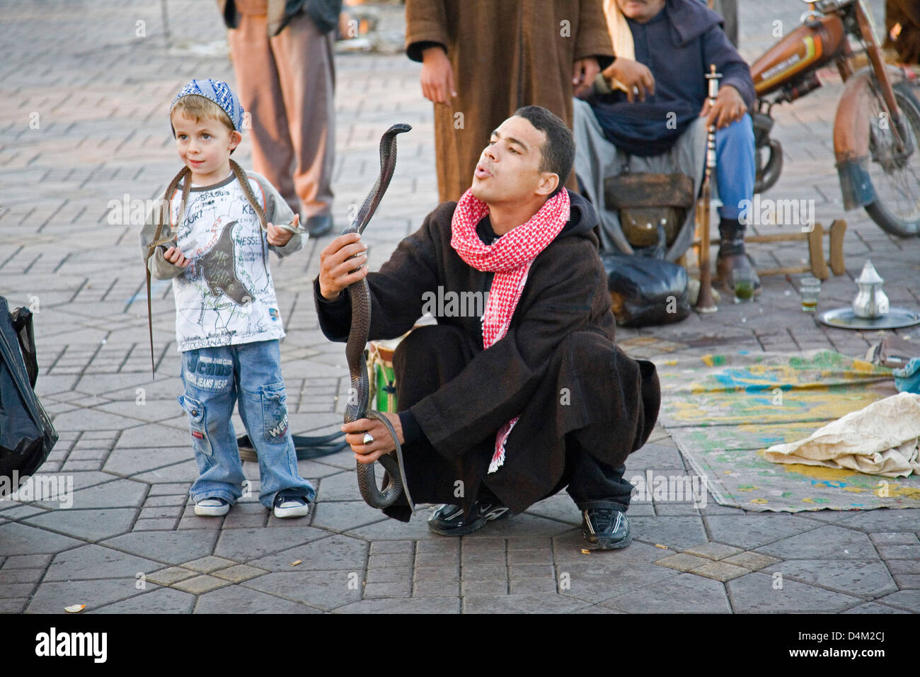 africa, morocco, marrakech, jemaa el fna square, snake-charmer Stock Photo