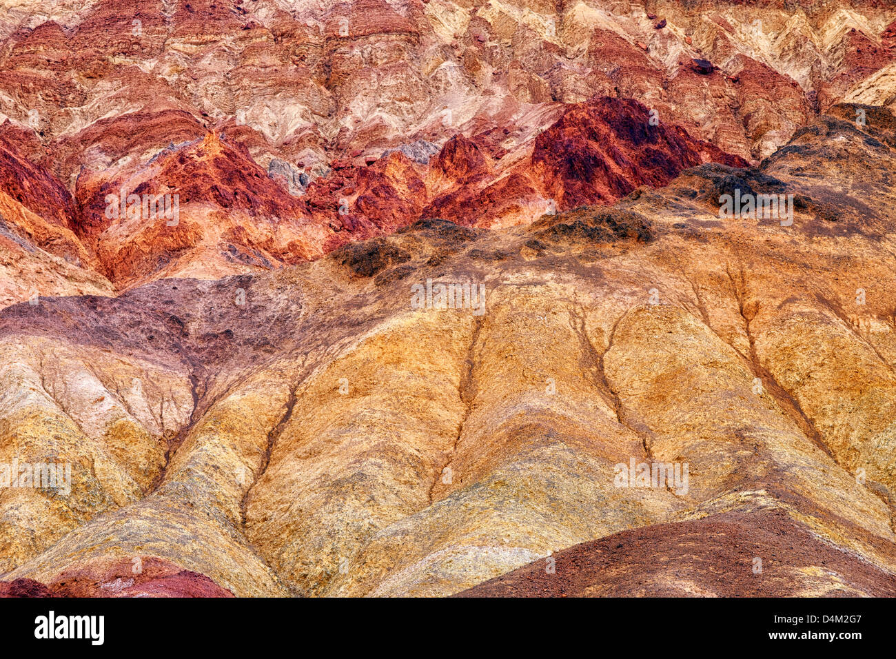 Colorful hills created by the oxidation of many metals along Artist Drive and California's Death Valley National Park. Stock Photo