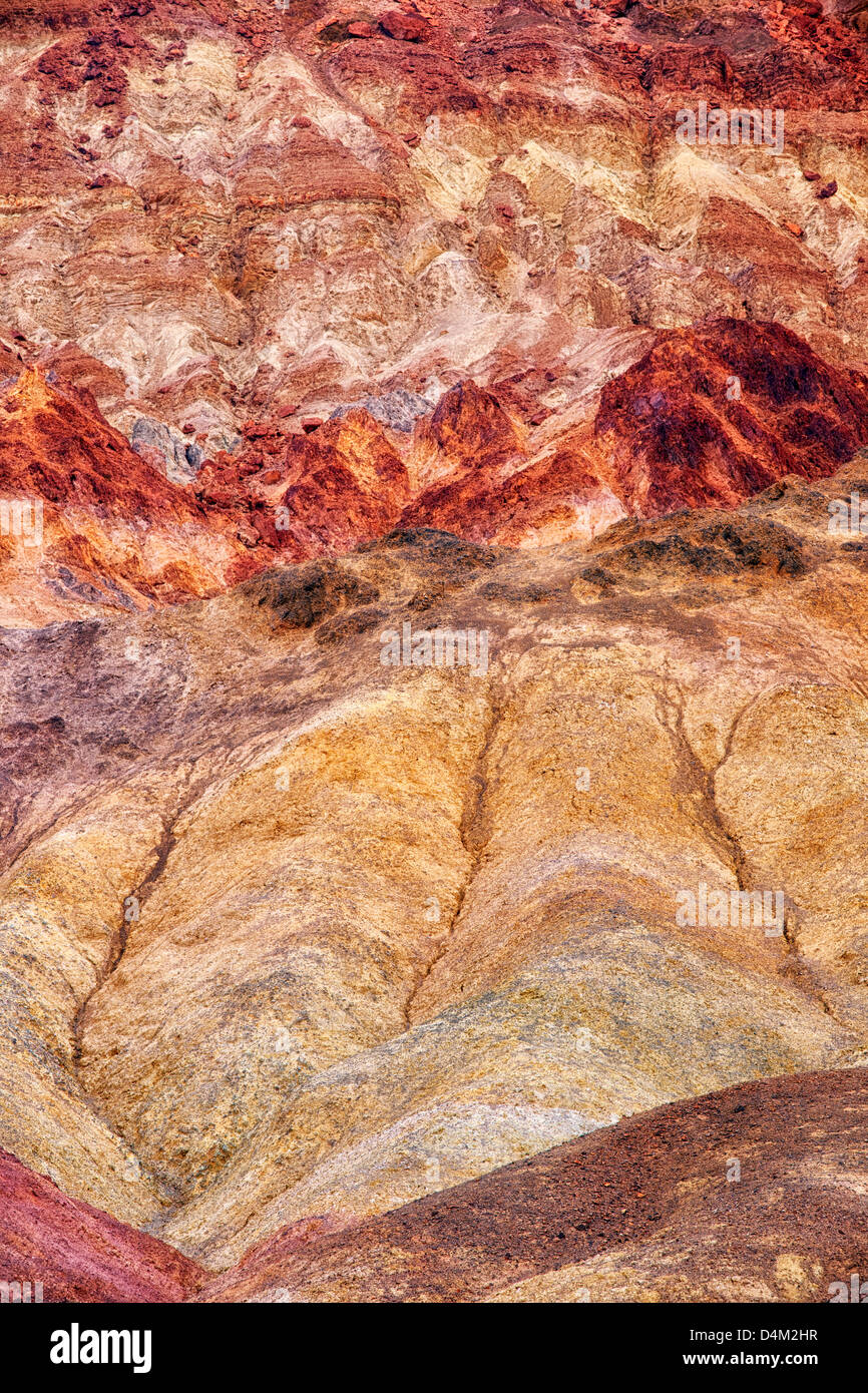 Colorful hills created by the oxidation of many metals along Artist Drive and California's Death Valley National Park. Stock Photo