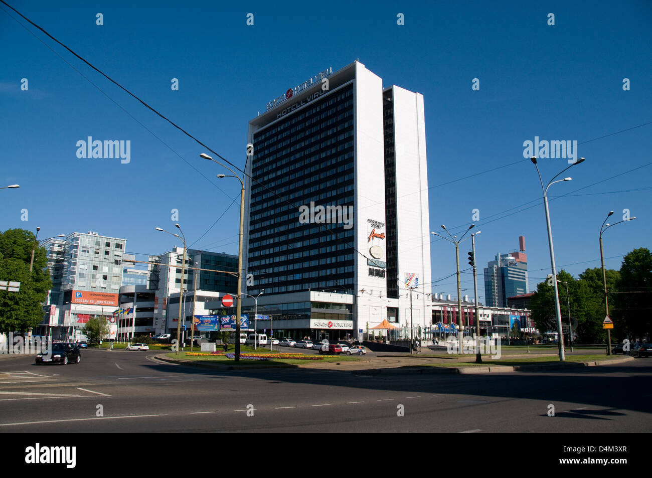 The Sokos Hotel and the busy main square of Viru Valjak in Tallinn, Estonia, Baltic States Stock Photo