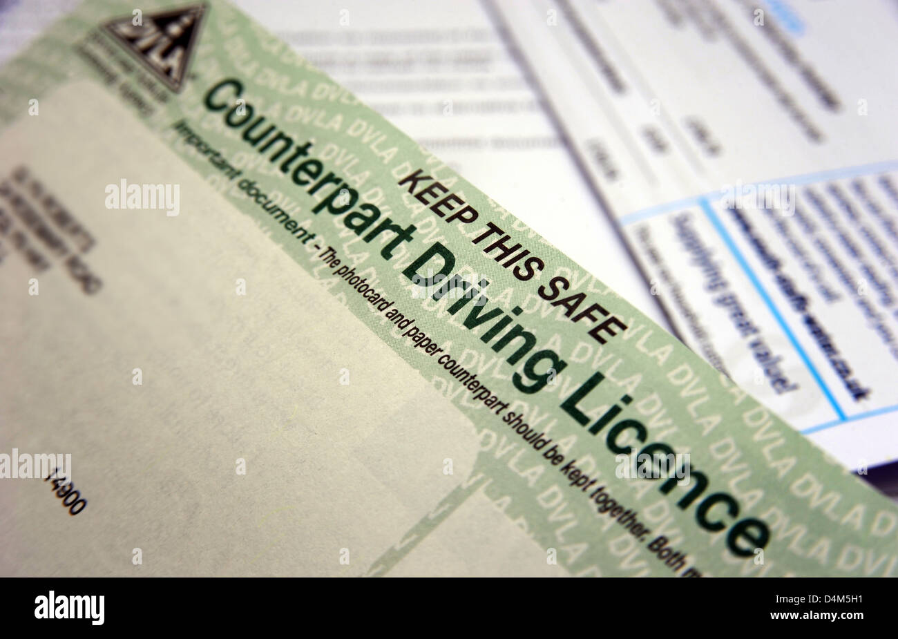 DVLA COUNTERPART DRIVING LICENCE RE  DRIVERS MOTORING OFFENCES POINTS CONVICTIONS MOTORISTS SPEEDING POLICE INSURANCE CAR UK Stock Photo