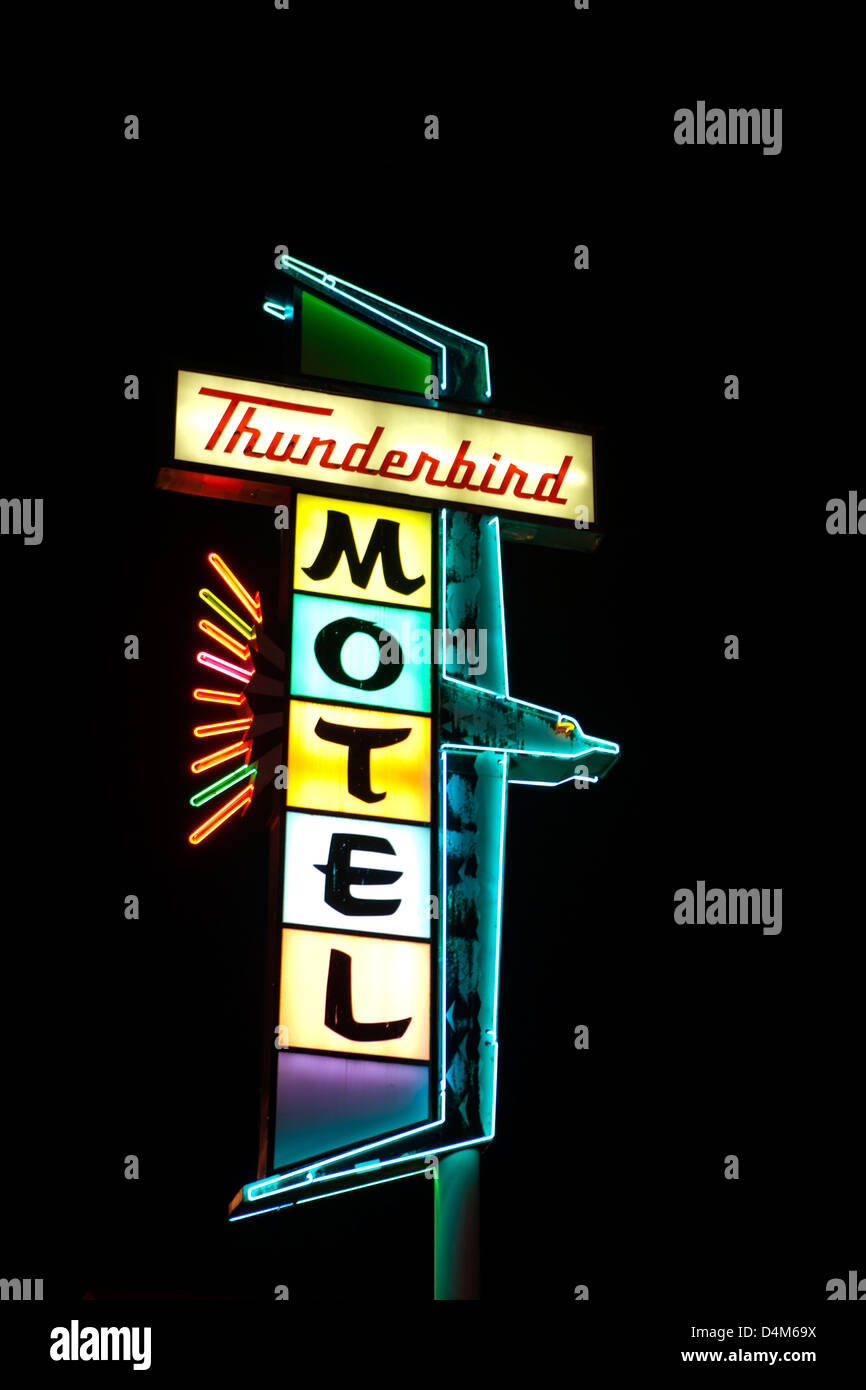 A motel sign at night in Reno, Nevada, USA Stock Photo