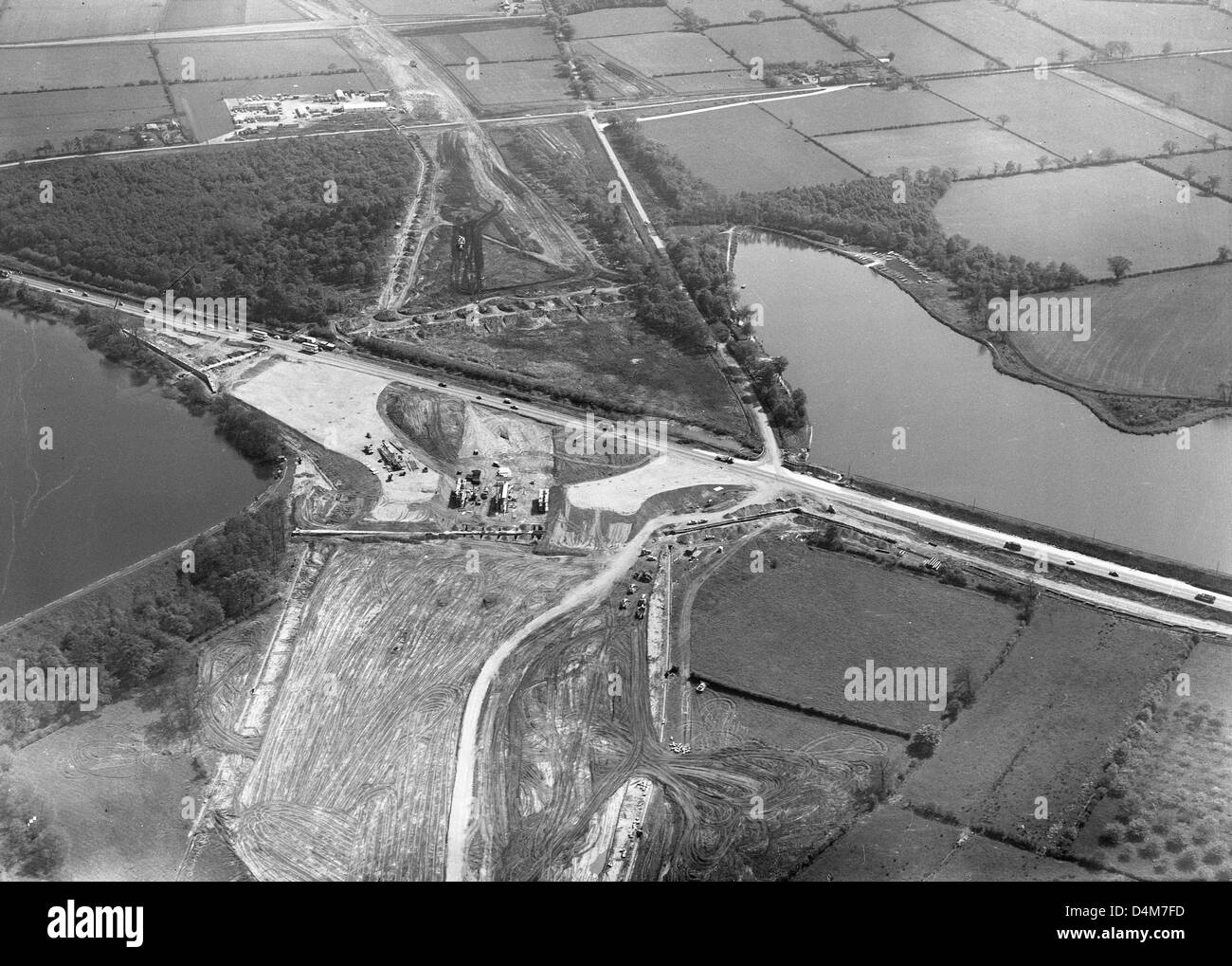 Aerial view of M6 motorway under construction at Gailey 15/5/1964 Stock Photo Alamy