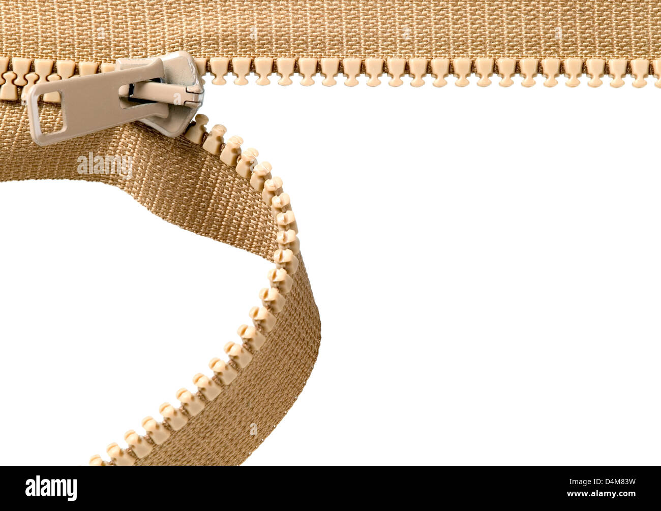 Brown zip with metal teeth, unzipped, clothing industry Stock Photo Alamy