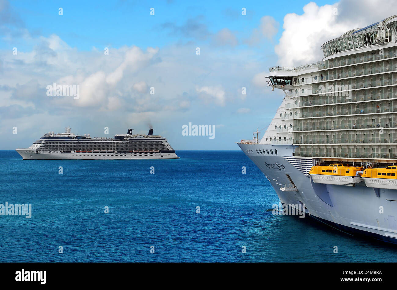 Two Cruise ships in Philipsburg, St Maarten Stock Photo
