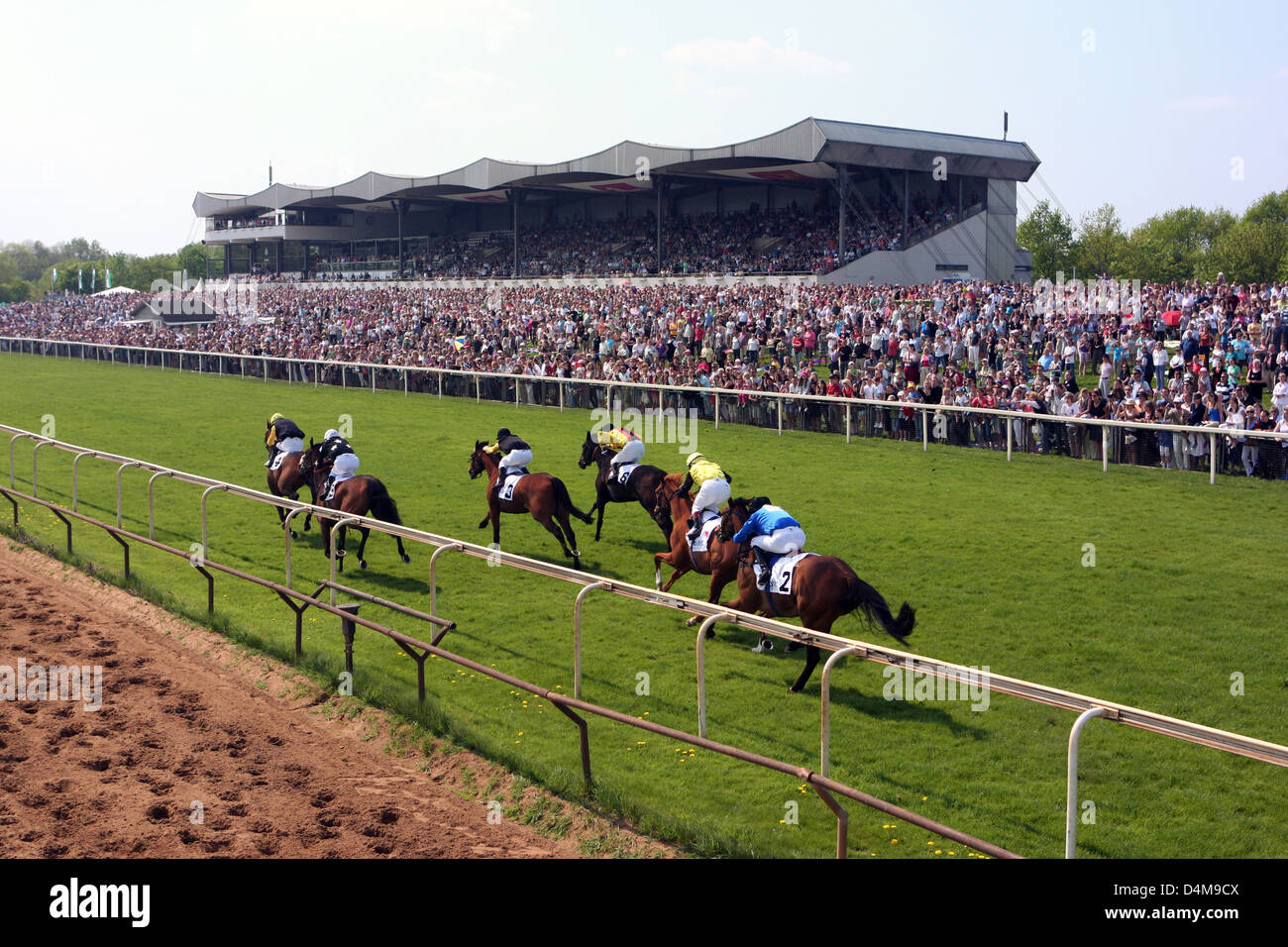 Hannover, Germany, in front of the horses and jockeys New grandstand the racecourse Bult Stock Photo