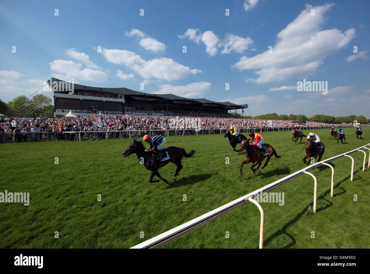 Hannover, Germany, in front of the horses and jockeys New grandstand the racecourse Bult Stock Photo