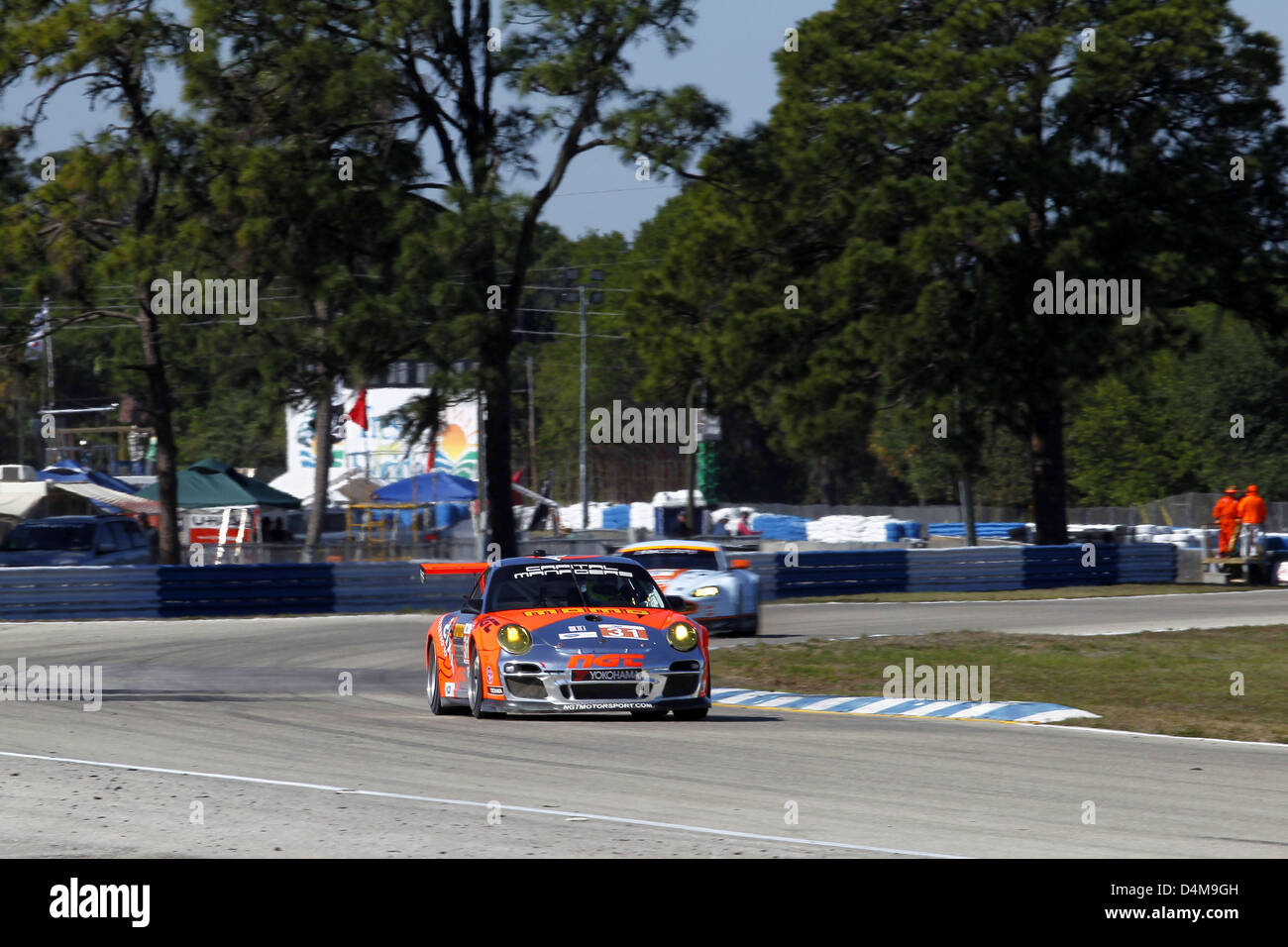 March 14, 2013 - Sebring, Florida, U.S - ALMS Round 1 Sebring 12 Hours,Sebring,FL, March 13-16 2013, CARLOS GOMEZ, MARIO FARNBACHER, KUBA GIERMAZIAK, NGT Motorsport Porsche GT3 Cup (Credit Image: © Ron Bijlsma/ZUMAPRESS.com) Stock Photo