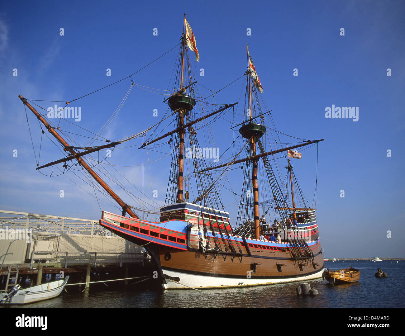 Mayflower II replica ship, Plymouth Rock, Plymouth Harbour, Plymouth, Massachusetts, United States of America Stock Photo