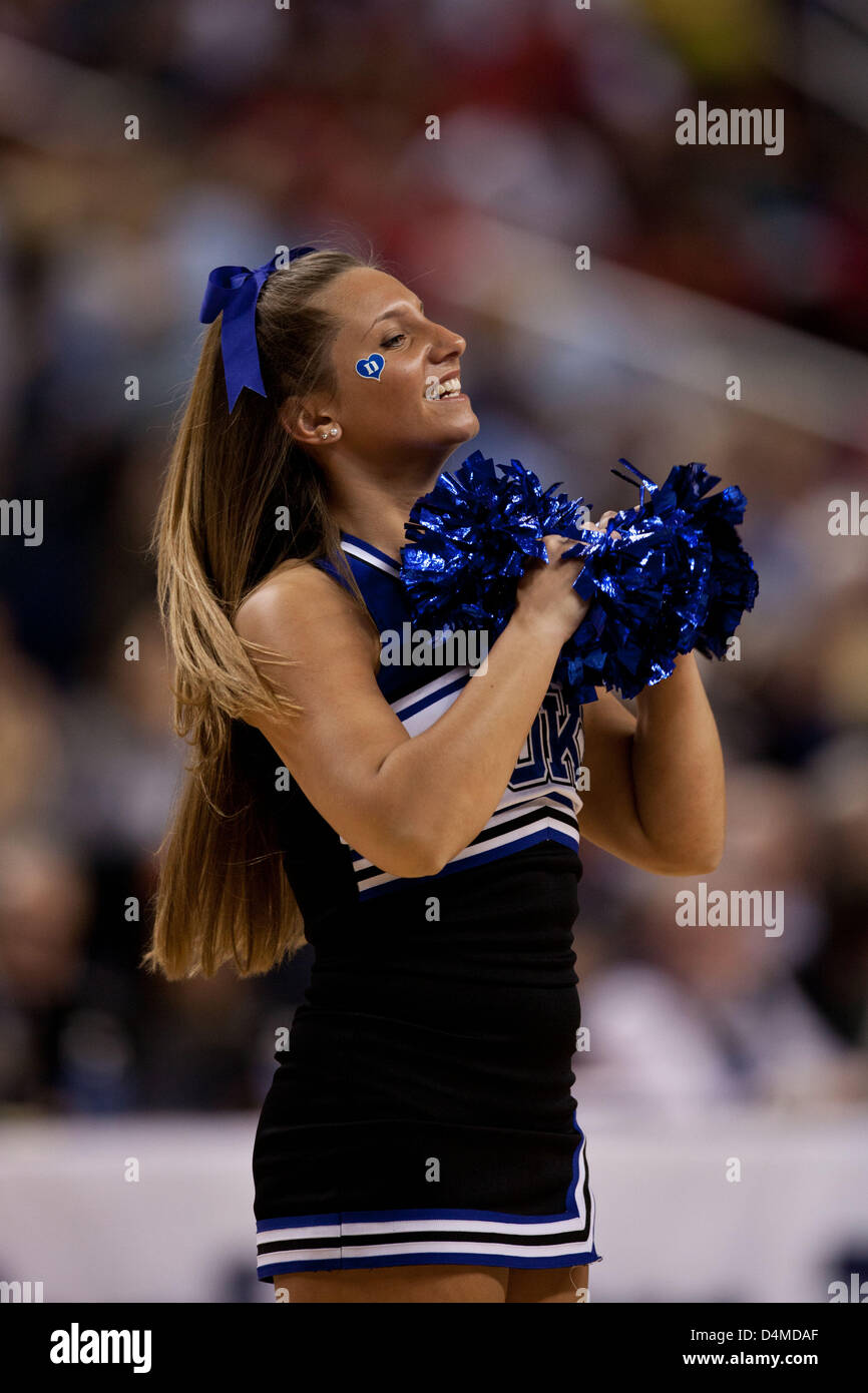 March 15, 2013 - Greensboro, North Carolina, United States of America - March 15, 2013: Duke cheerleader on the court during the Maryland vs Duke game at the 2013 ACC men's basketball tournament in Greensboro, NC at the Greensboro Coliseum on March 15, 2013. Duke defeated Maryland 83-74. Stock Photo