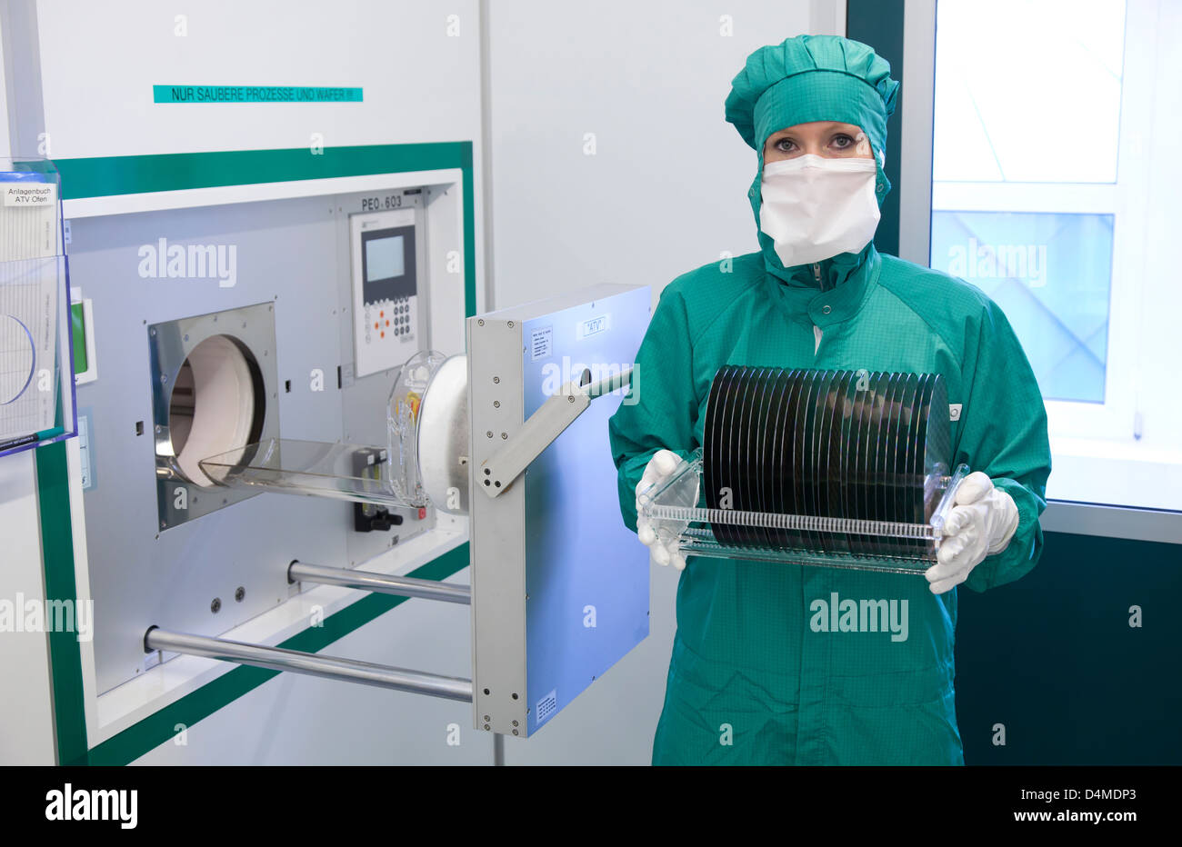 Duisburg, Germany, a micro technologist working in the clean room at the Fraunhofer Institute Stock Photo