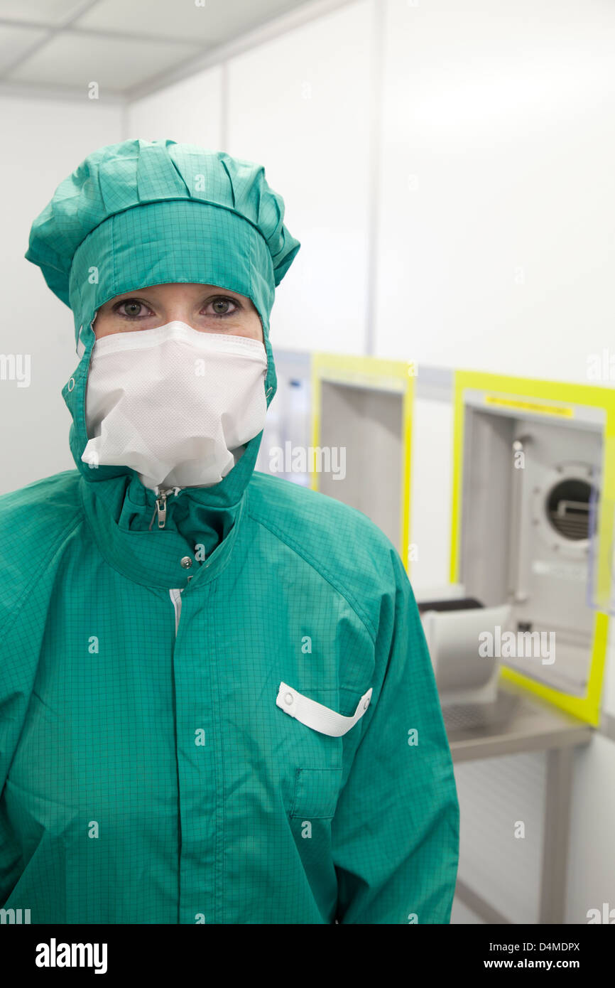 Duisburg, Germany, a micro technologist working in the clean room at the Fraunhofer Institute Stock Photo