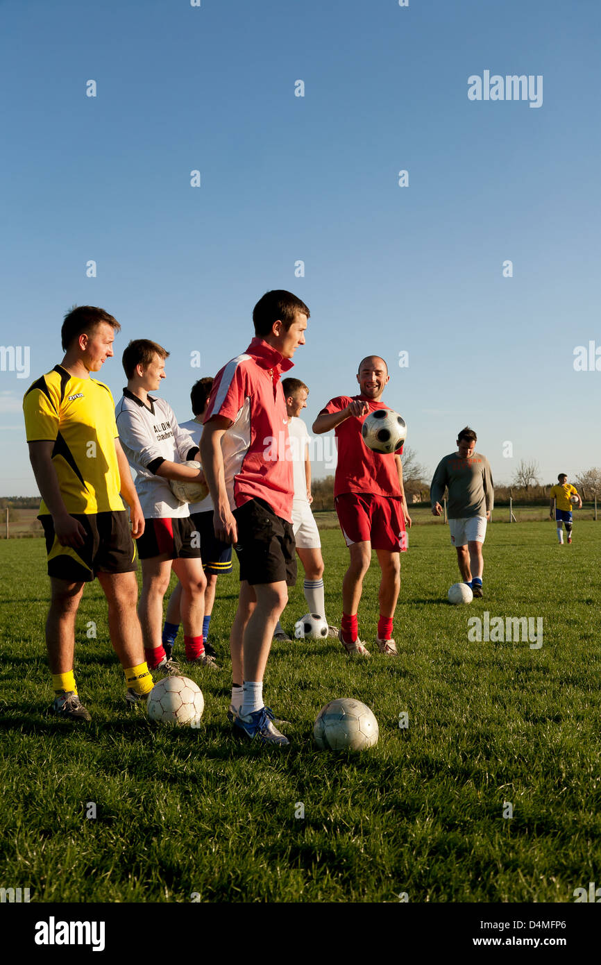 Skarpa, Poland, the young men of a soccer club in a pub Stock Photo