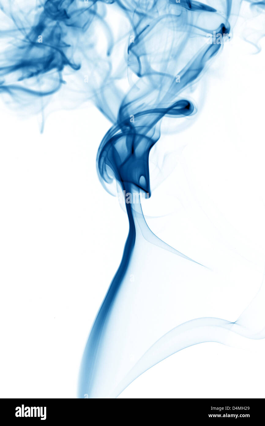 blue smoke on white background close up Stock Photo - Alamy