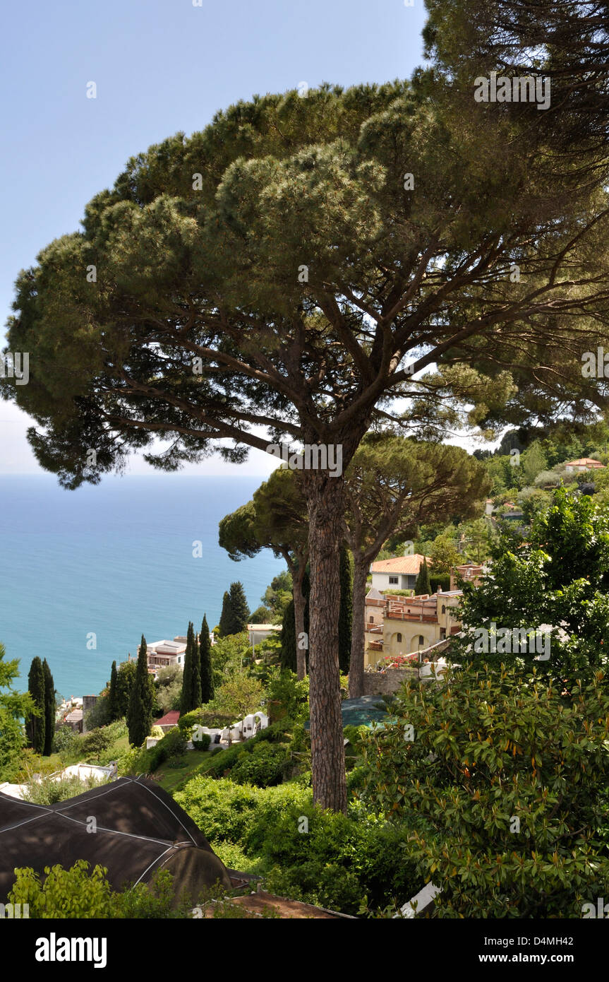View from the gardens at the Villa Rufolo, Ravello, Italy, over the Golfo di Salerno. Stock Photo