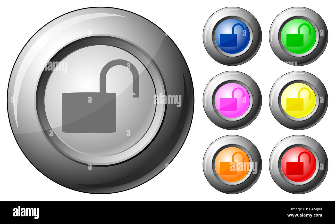 Sphere button padlock open set on a white background. Vector ...