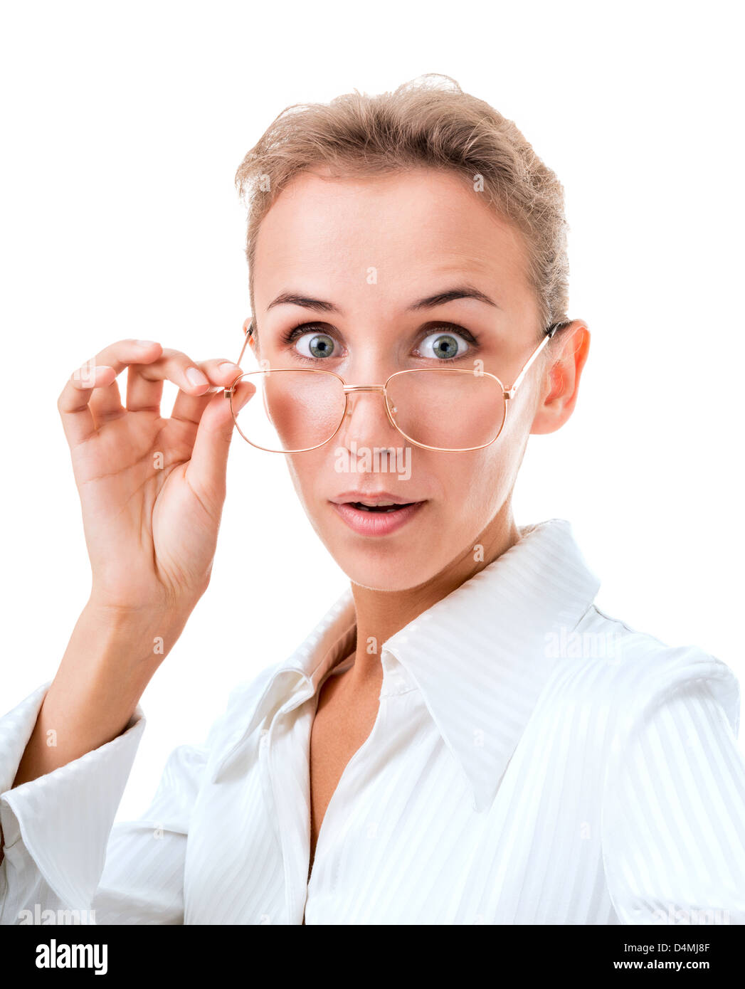 young woman in office attire. The figure is isolated on a white background with the clipping path Stock Photo