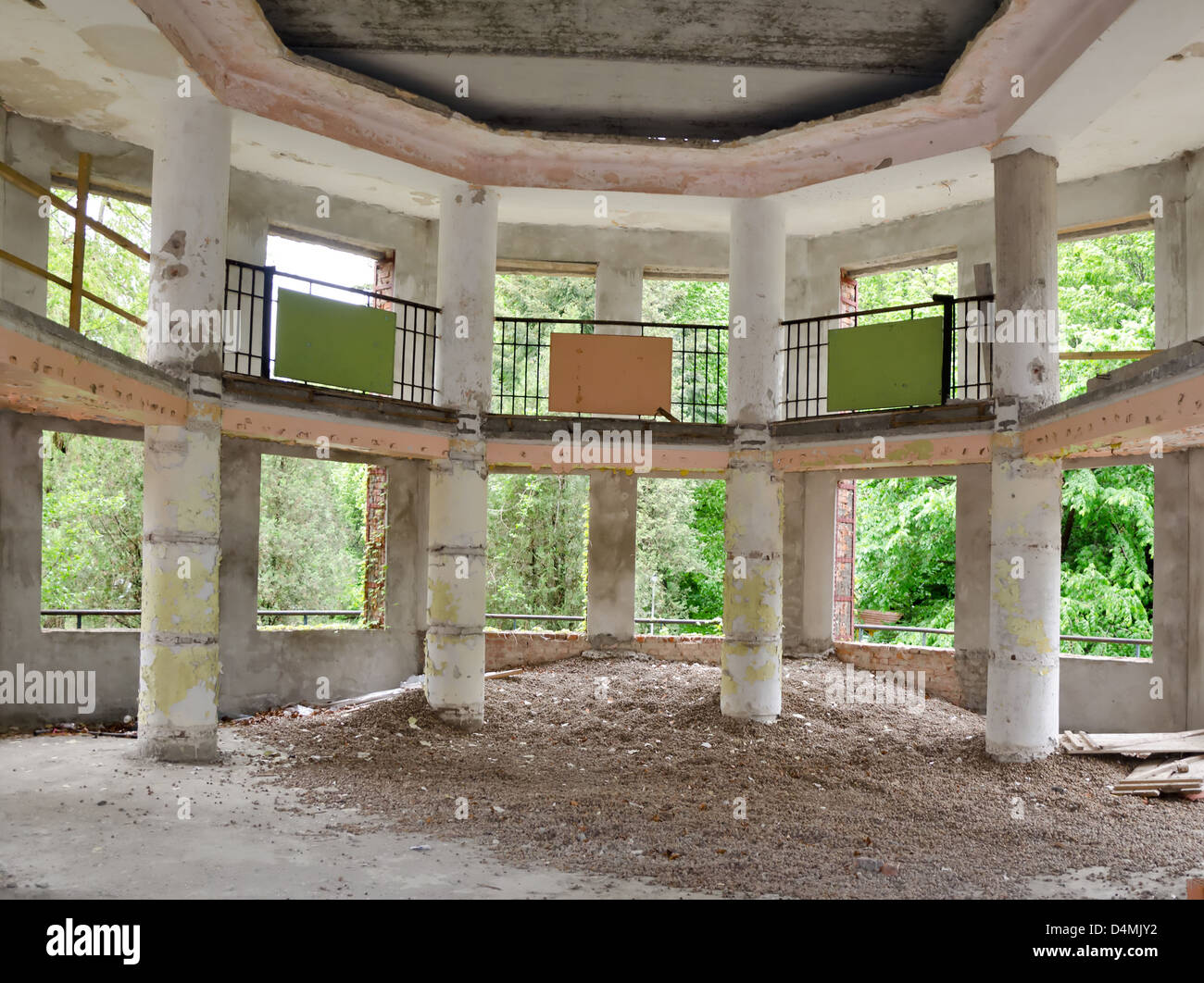 The building in the abandoned city of Pripyat in the Chernobyl nuclear disaster. The noise is a consequence of radiation may Stock Photo