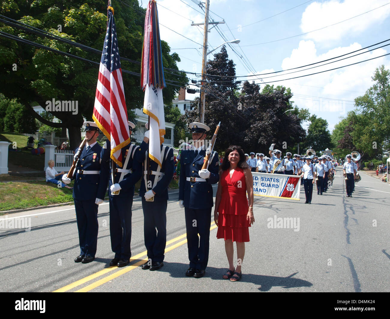 U.S. Coast Guard Honor Guard march with mayor in Yankee