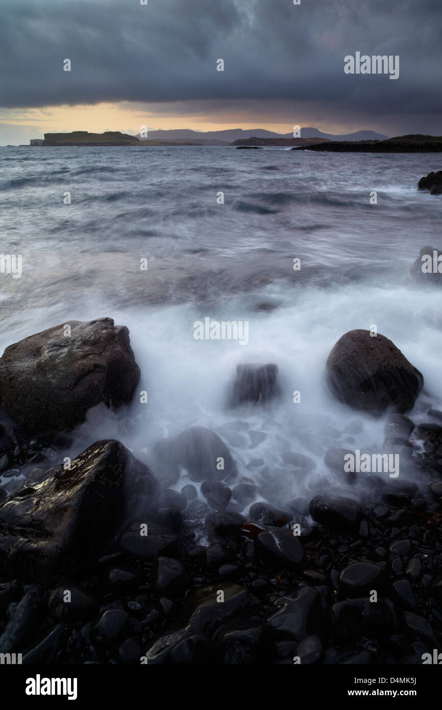 Wild conditions looking across Loch Bracadale from Ardtreck Point, Isle of Skye, Scotland Stock Photo