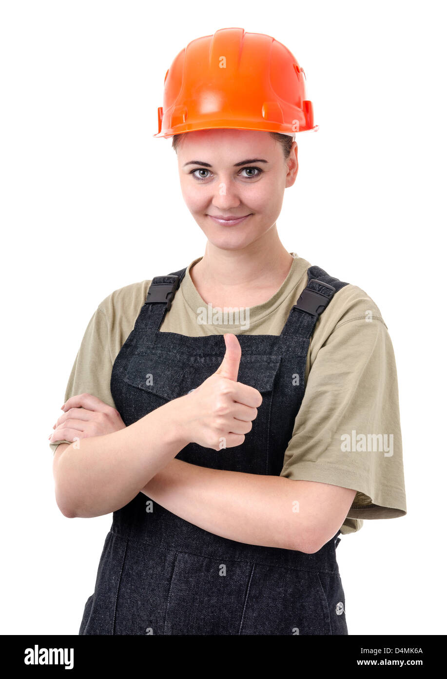 simple woman in working clothes on a white background Stock Photo
