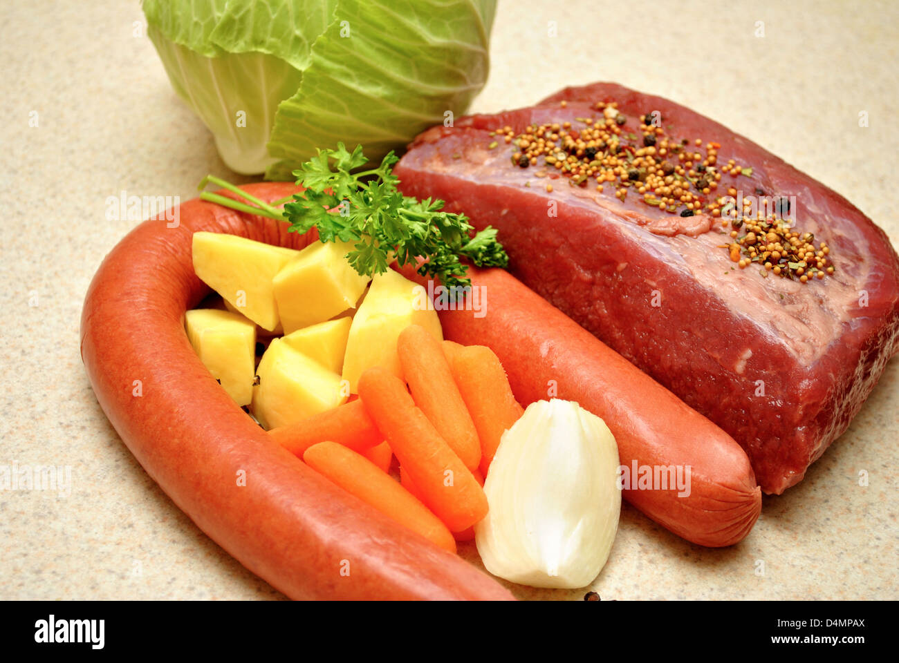 Corned Beef with Kielbasa Stock Photo