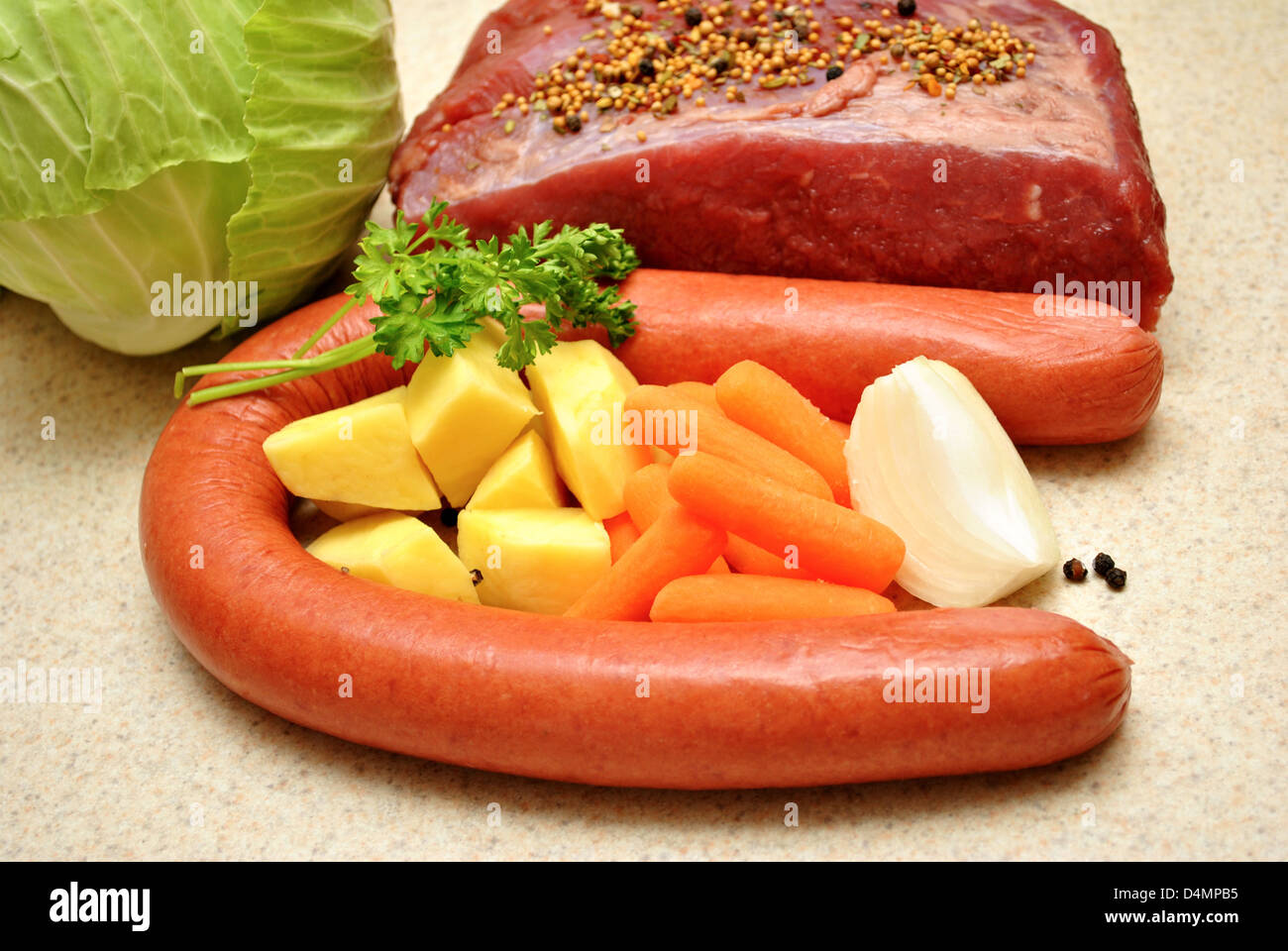 Traditional Boiled Dinner Ingredients Stock Photo