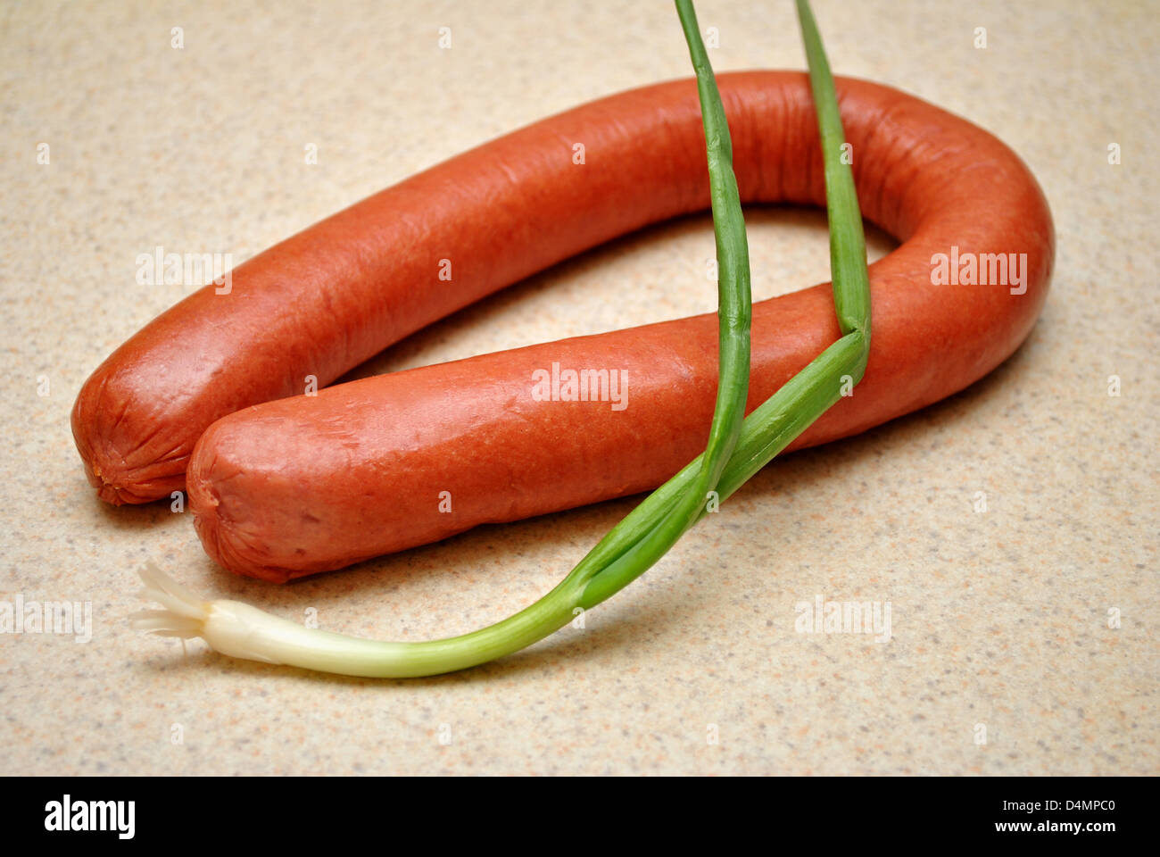 Kielbasa with a Scallion Stock Photo