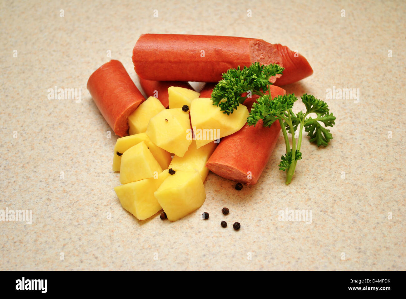 Raw Kielbasa Dinner Ingredients Stock Photo