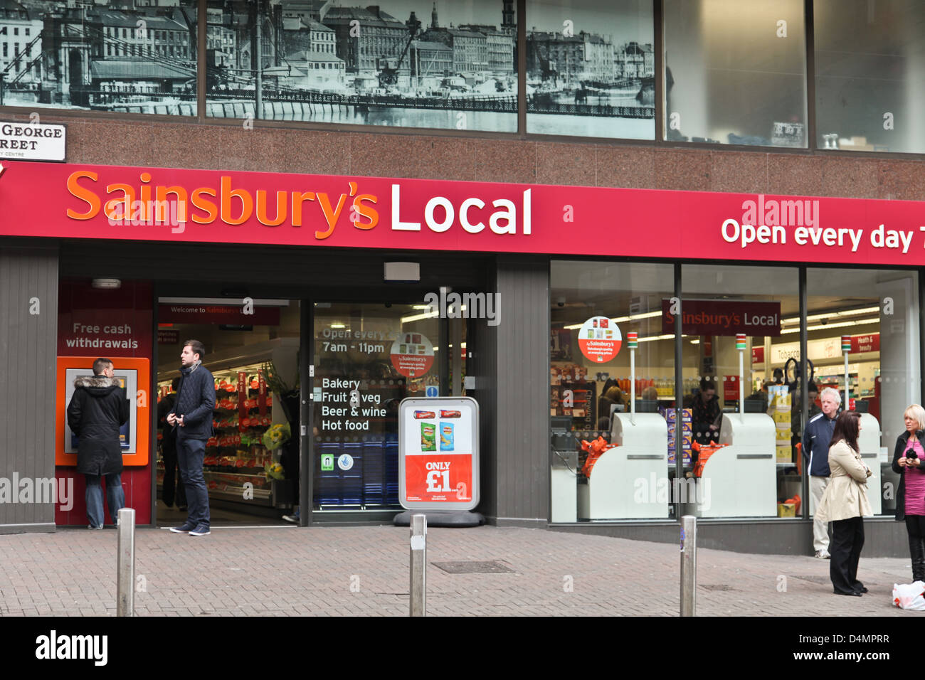 Entrance to a Sainsbury's Local supermarket in central Glasgow Stock