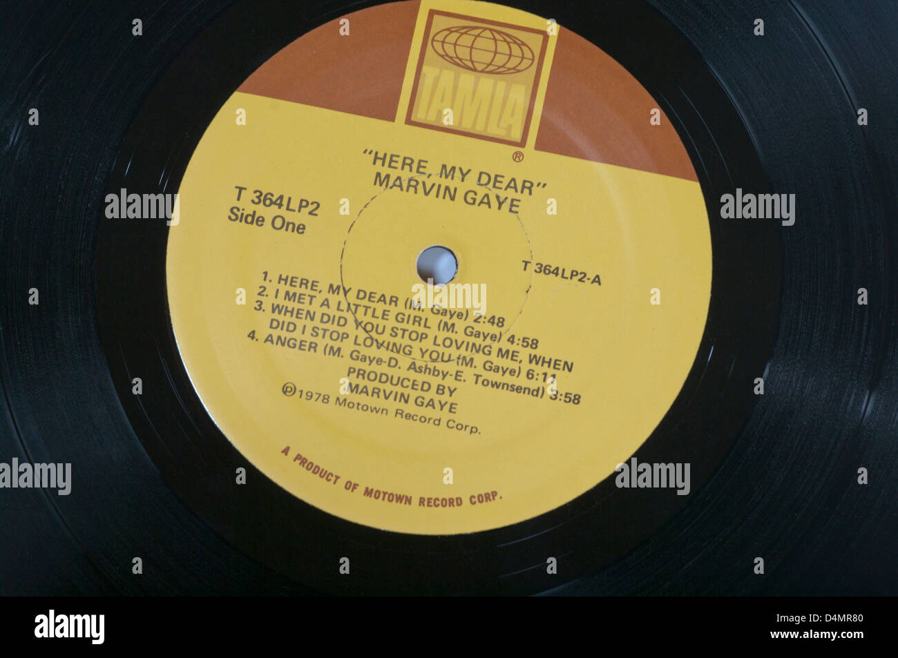 Tamla Record Label On A Vinyl LP Record Stock Photo