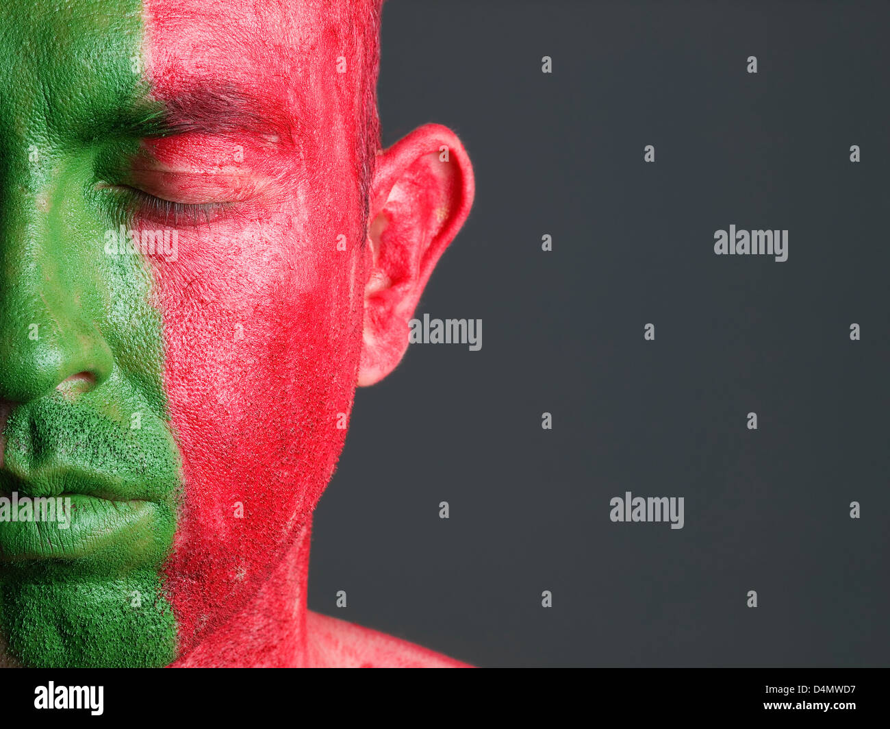 Man facce flag Portugal closed eyes Stock Photo