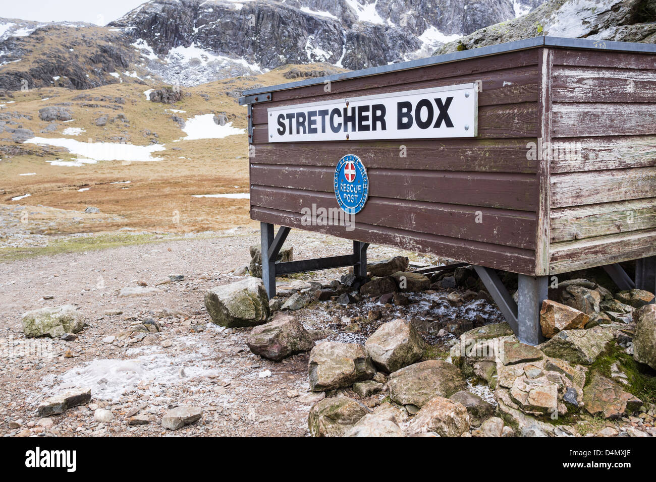A Stretcher box, Rescue Post in the Lake District. Stock Photo