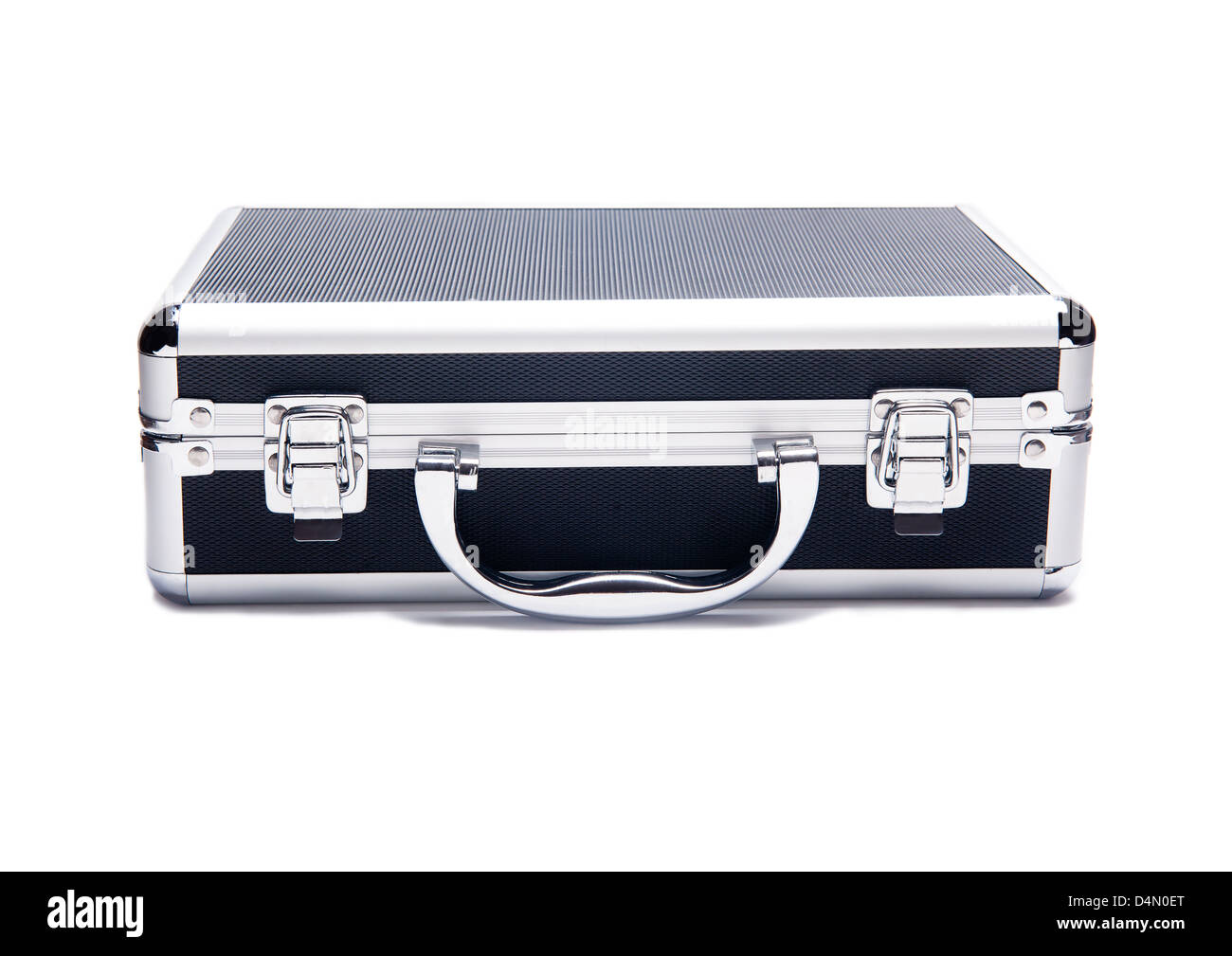 Silver metallic suitcase isolated on white background Stock Photo Alamy