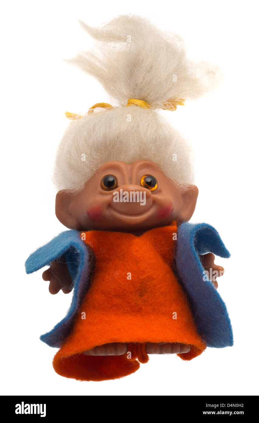 Troll doll from the 1970's dressed in hand made clothes Stock Photo