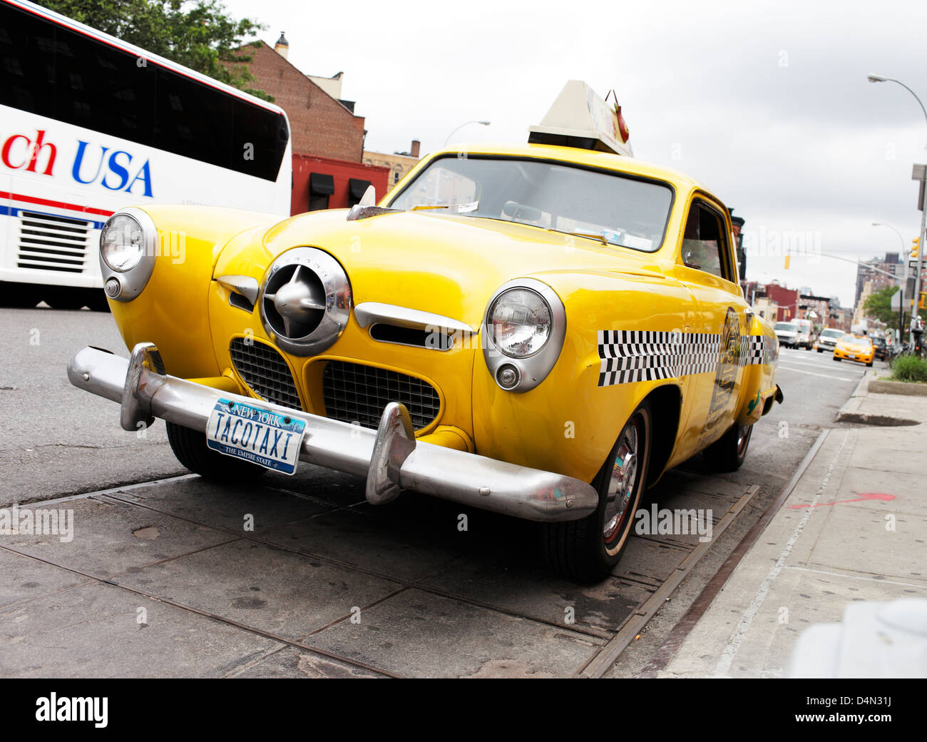 NEW YORK CITY, USA - JUNE 12: Old Studebaker brand car serving as a 'Taxo Taxi'. June 12, 2012 in New York City, USA Stock Photo